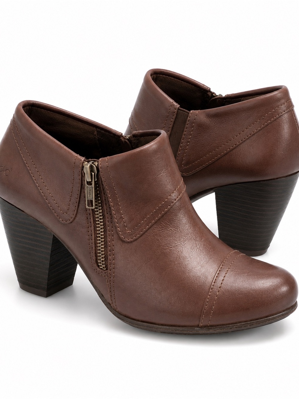 b.o.c. by Børn Lucille Brown Leather Ankle Booties Side Zip Cap Toe Size 9